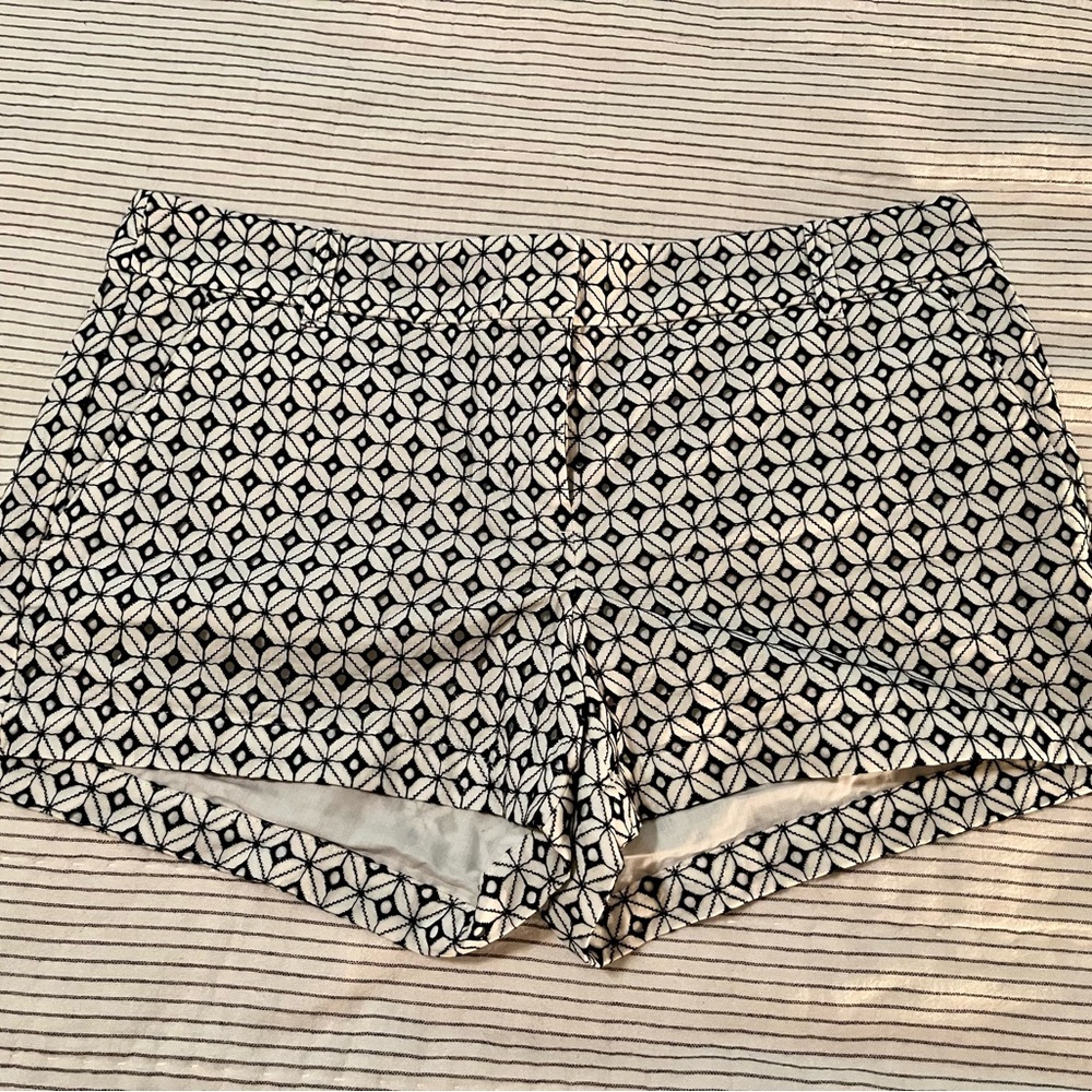 J. Crew High Waist Navy Blue and White Geometric Shorts